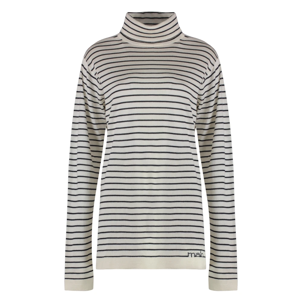Malo Gestreepte Cashmere-Zijde Trui White Dames