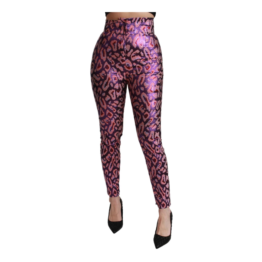 Dolce & Gabbana , Leggings, Female, Multicolor, S, Logo Detail High Waist Silk Trousers
