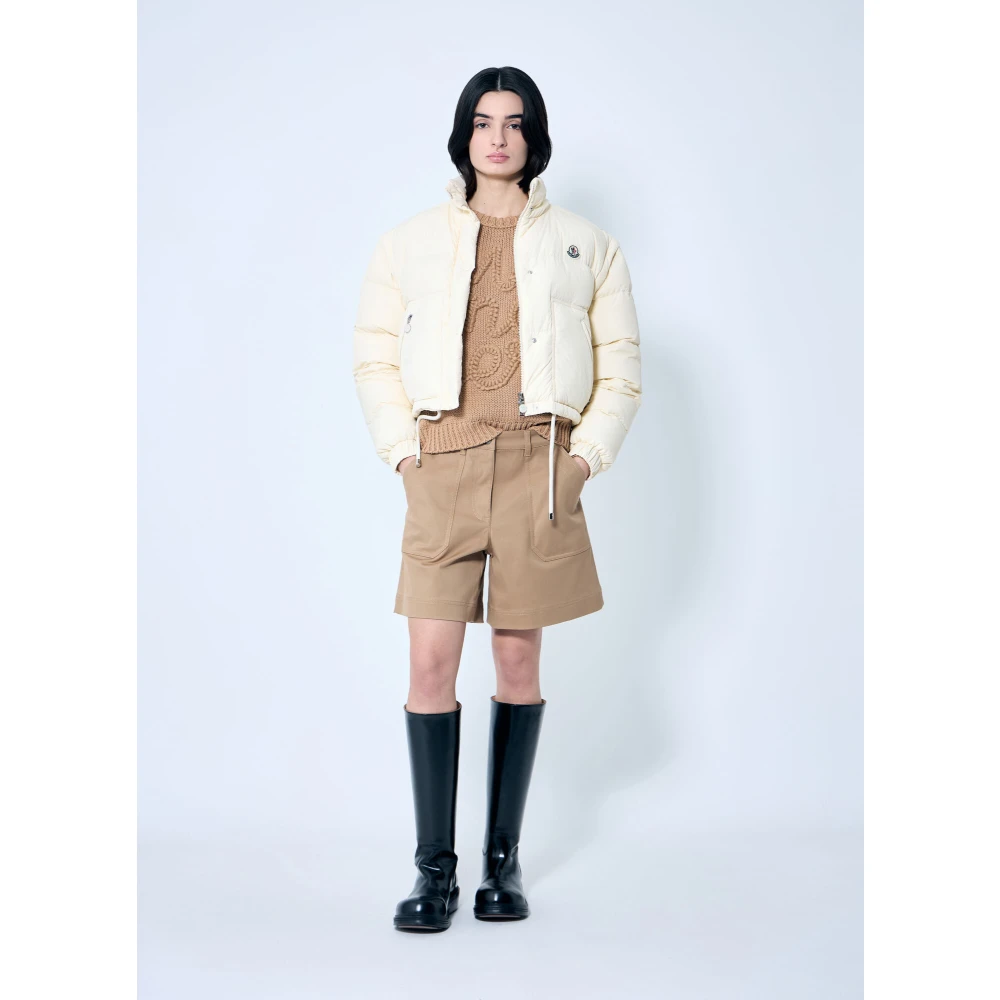Moncler Geborduurde Logo Katoenen Gebreide Trui Beige Dames