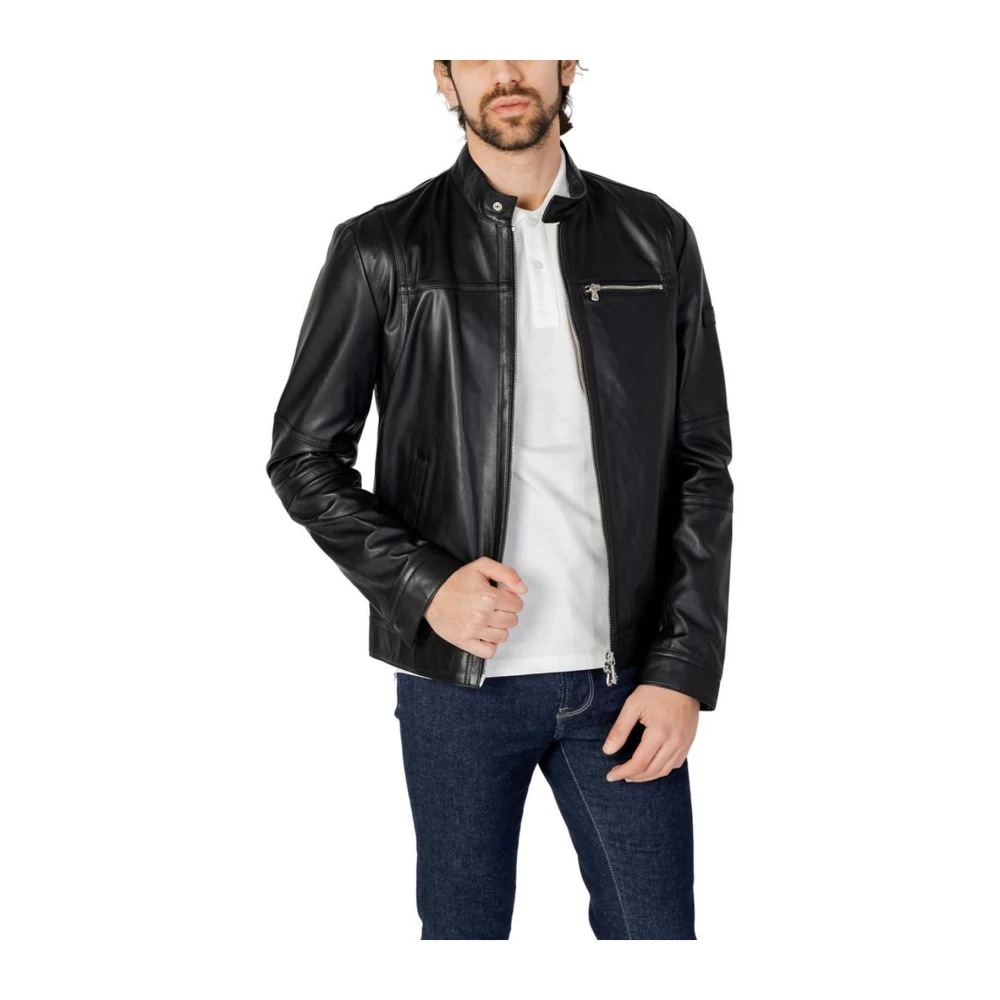 Peuterey Klassieke leren jas voor mannen Black Heren