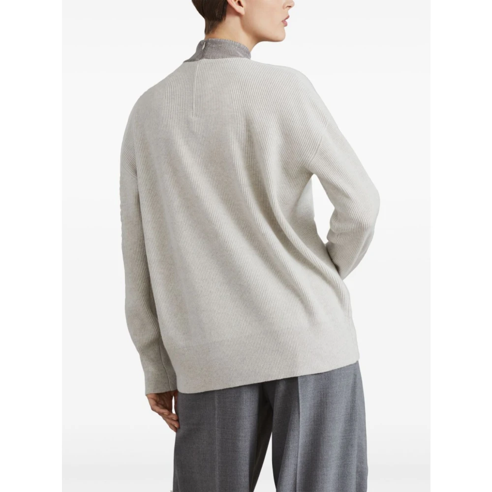 BRUNELLO CUCINELLI Witte Kasjmier Ribgebreide Trui White Dames