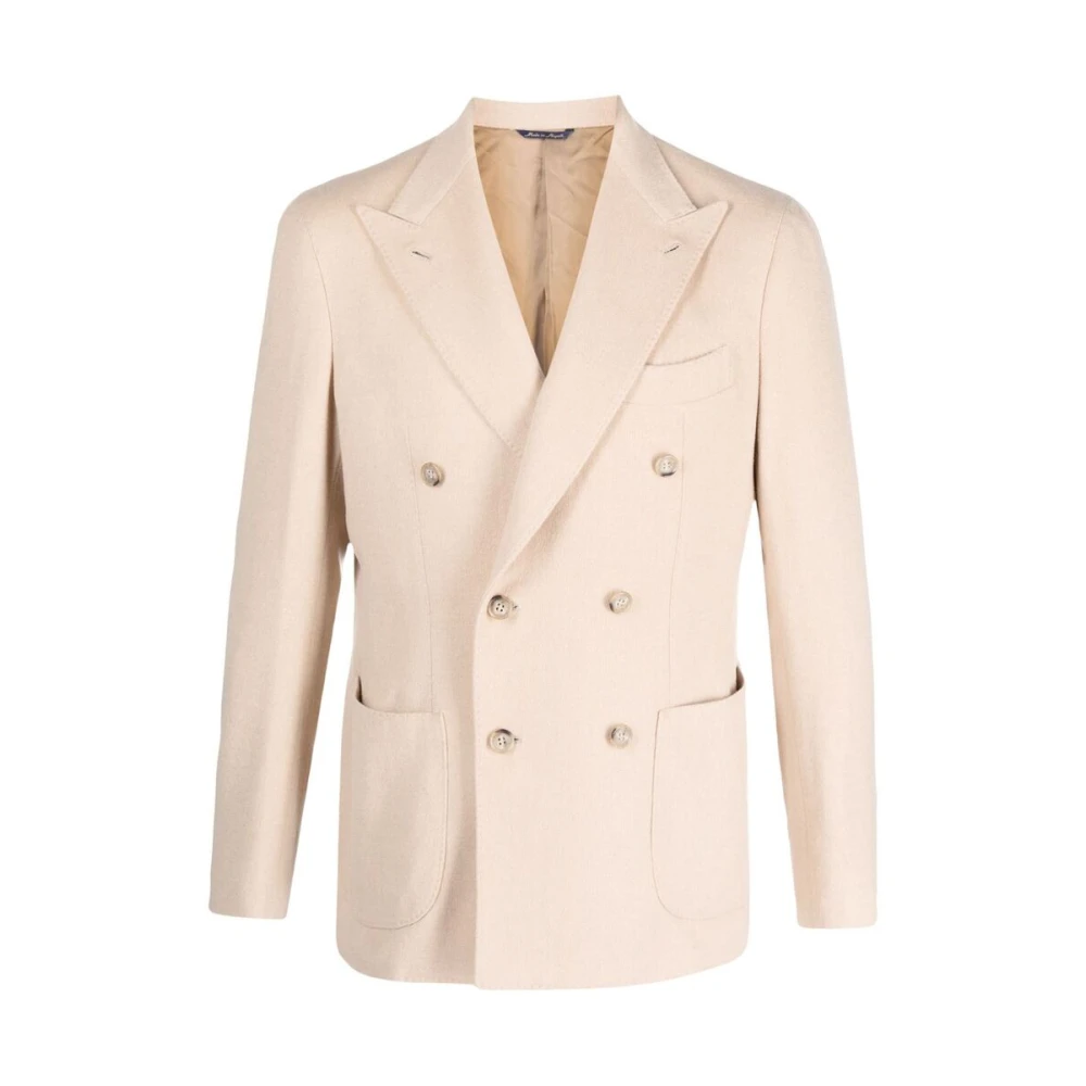 Gabo Napoli Dubbelrijige camelblazer Beige Heren