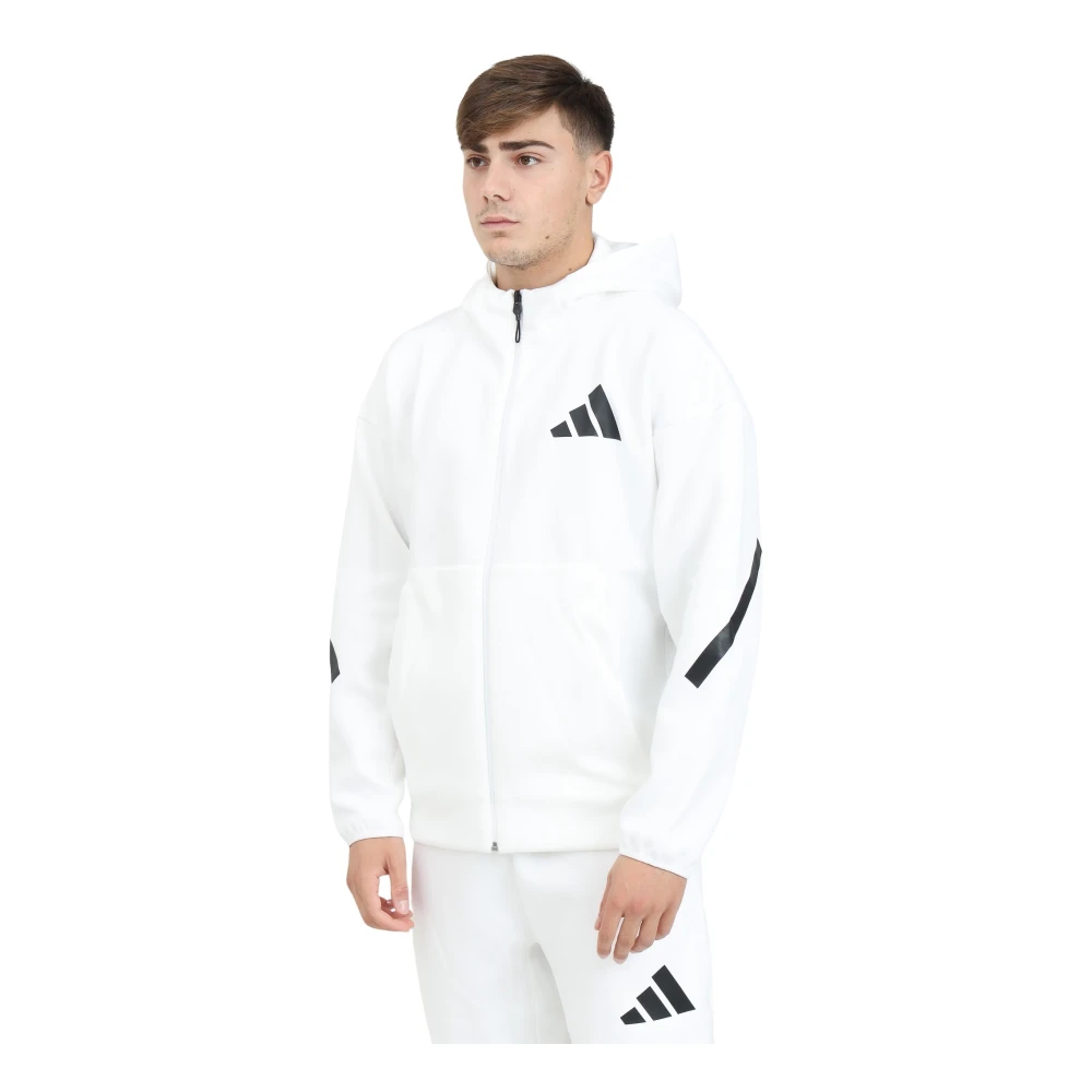 Adidas Vit Dragkedja Tröja Z.n.e. Stil White, Herr