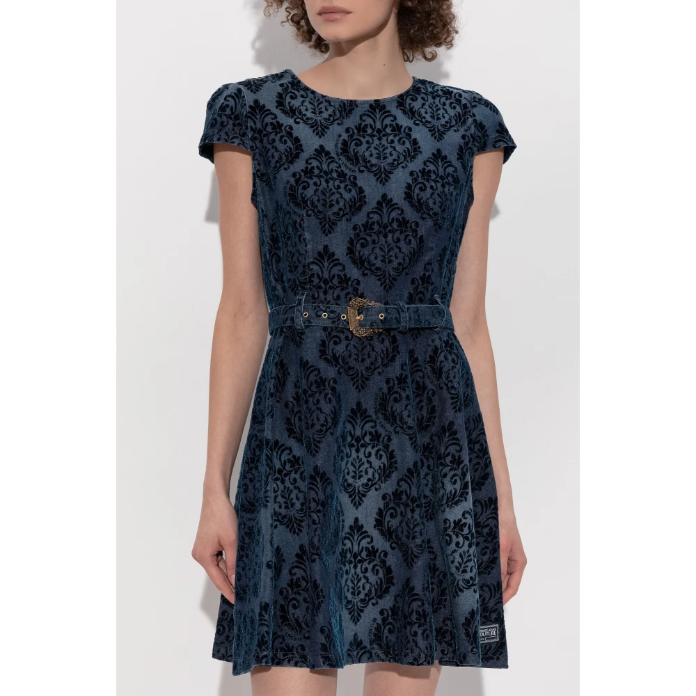 Versace Jeans Couture Jurk met fluwelen patroon Blue Dames