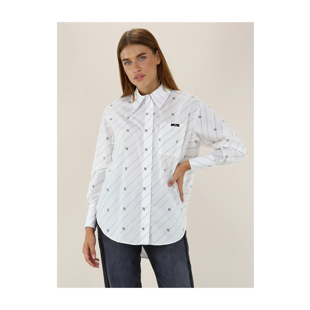 Elisabetta Franchi Diagonale Strepen Katoenen Poplin Shirt White Dames