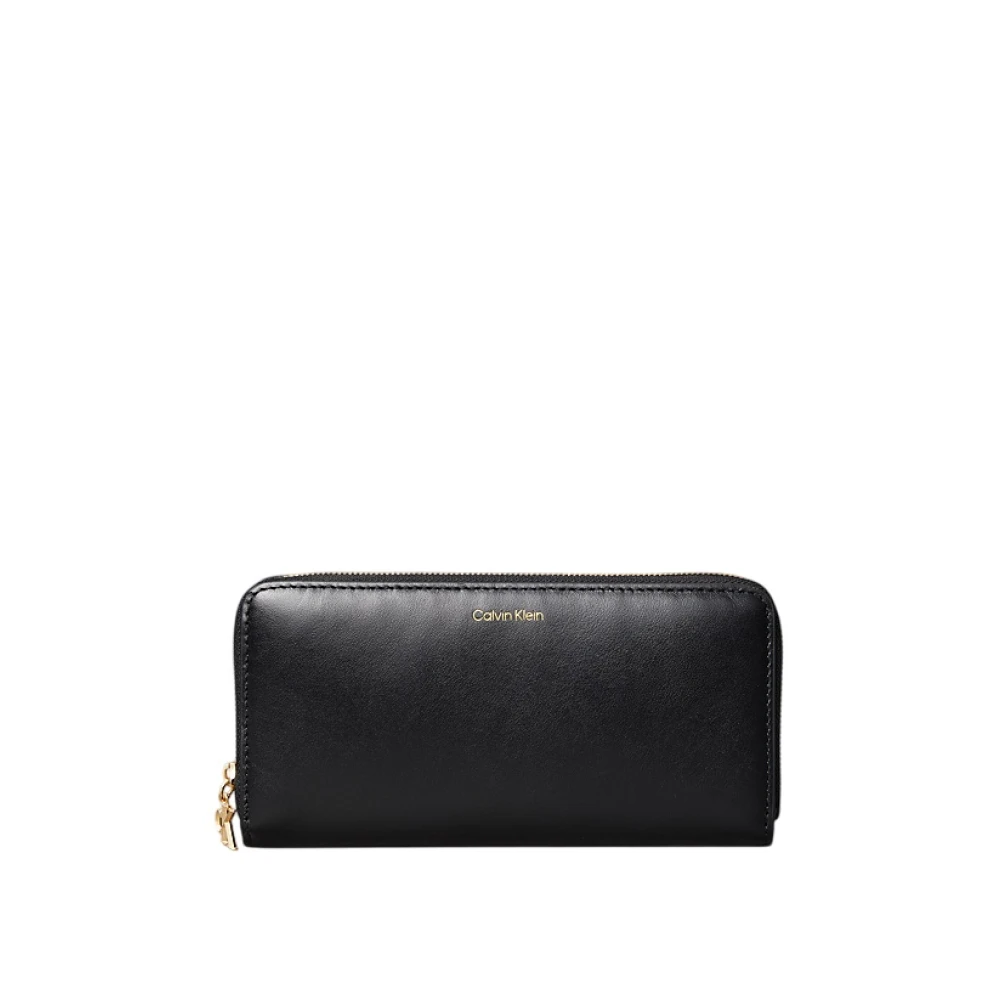 Calvin Klein Women's Black Leather Wallet With Zip Closure - Wallets & Cardholders - One Size - Accessories