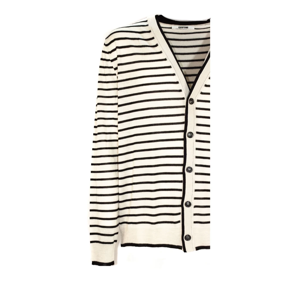Mauro Grifoni Gestreepte V-hals Cardigan Sweater White Heren