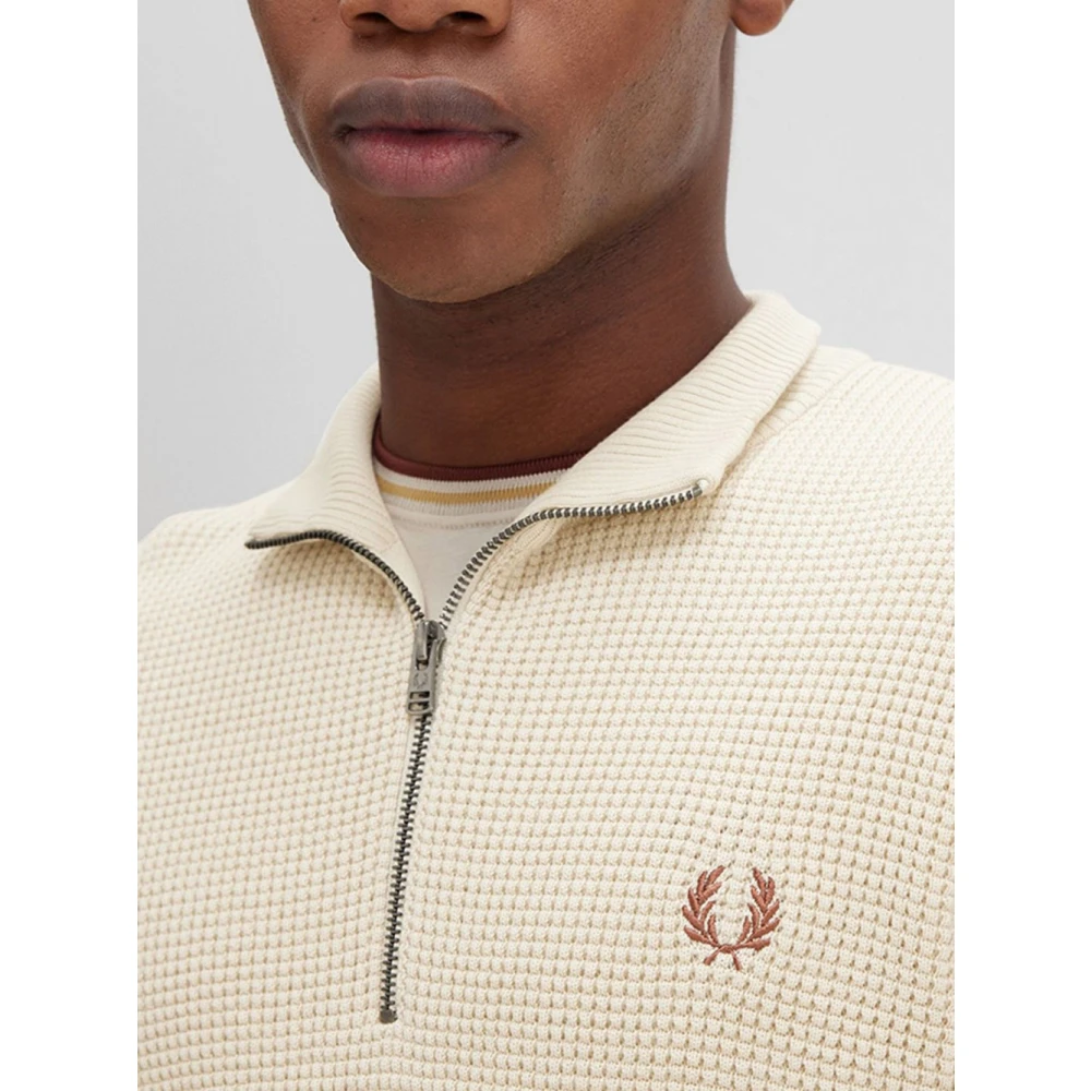 Fred Perry Wafelsteek Half Zip Sweater Beige Heren