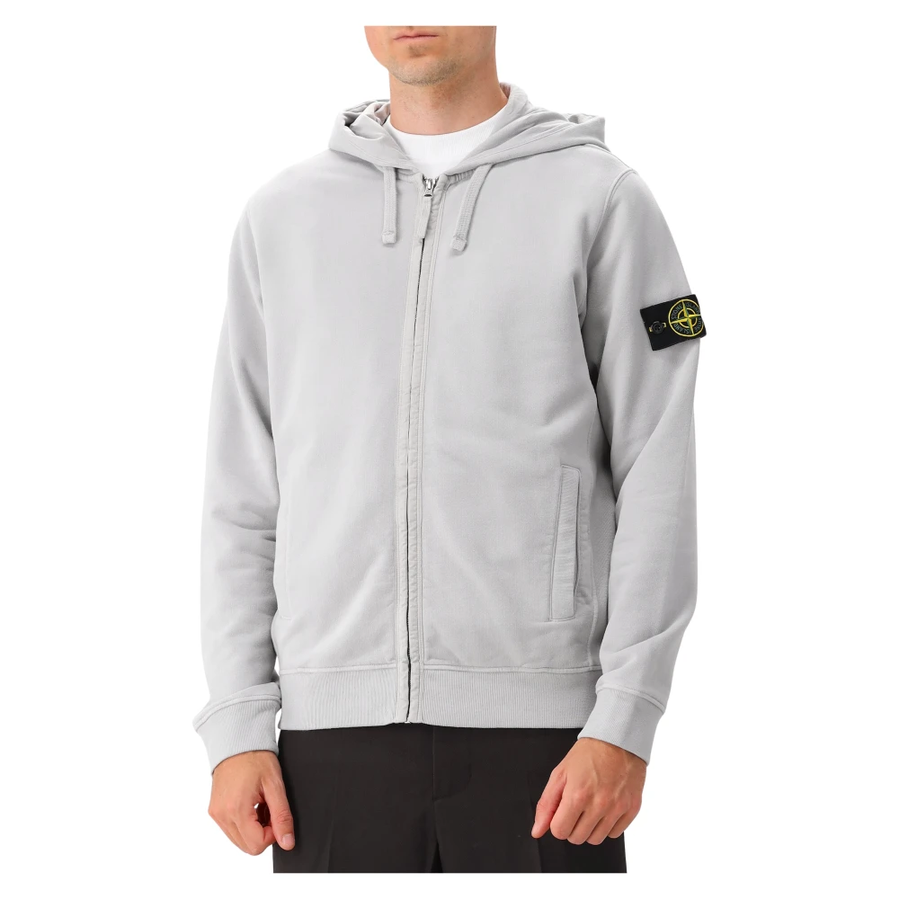 Stone Island Grijze Fleece Rits Hoodie Gray Heren