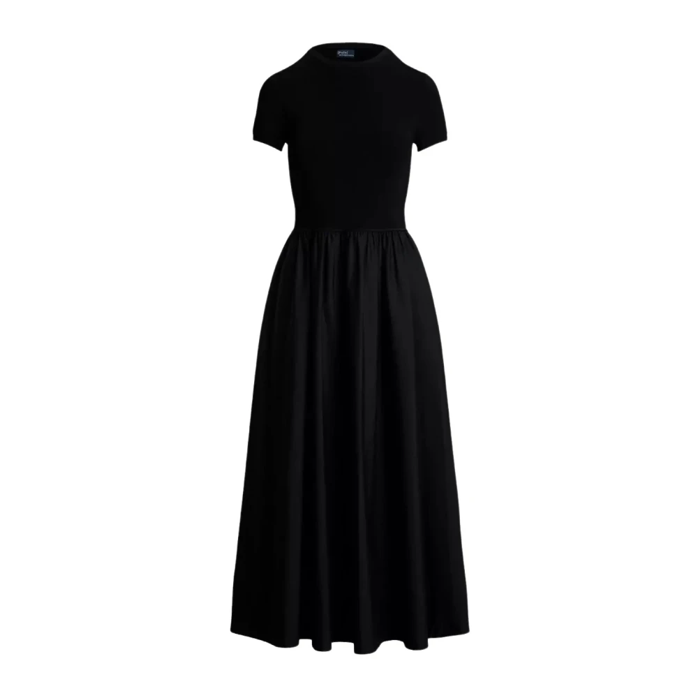 Ralph Lauren Zwarte uitlopende midi jurk Black Dames