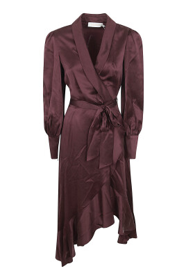zimmermann silk wrap dress burgundy Zimmermann Silk Wrap Mini Dress in Burgundy