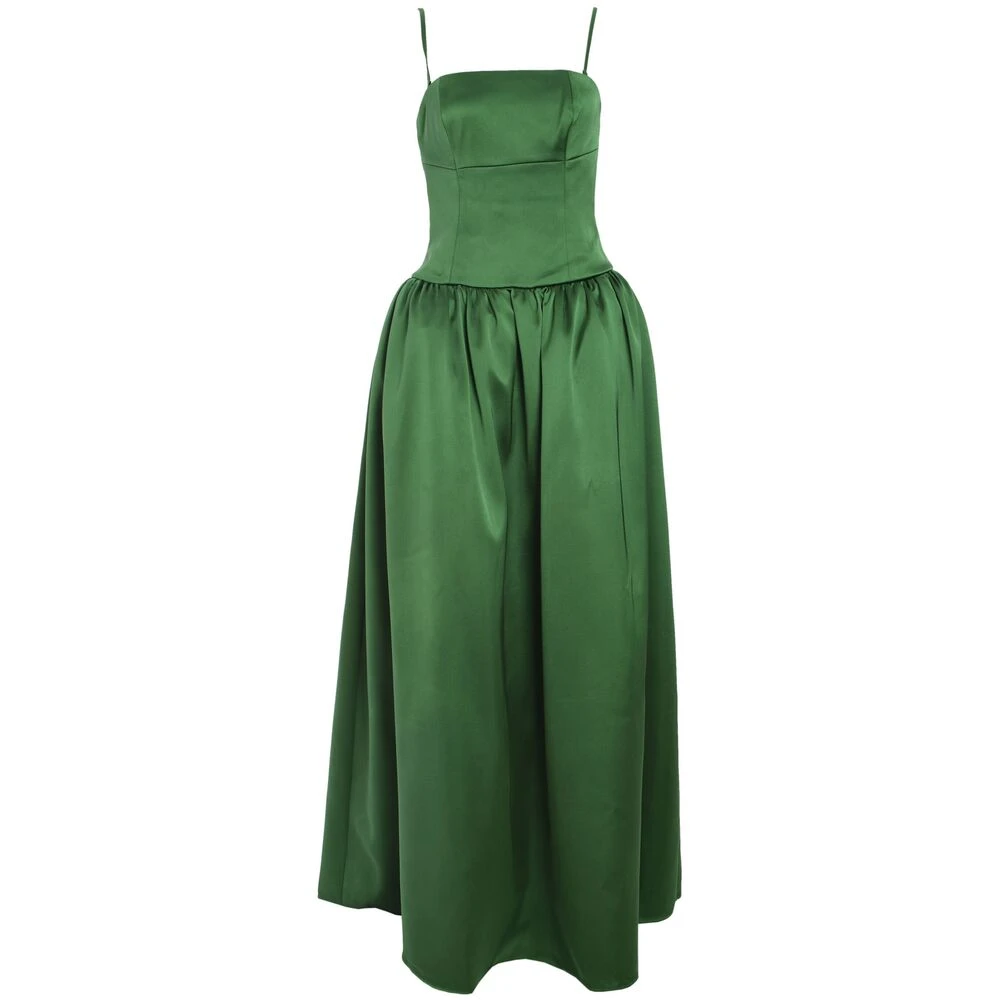 Self Portrait Groene Satijnen Bandeau Maxi Jurk Green Dames