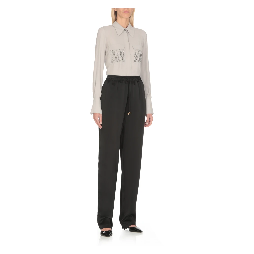 Elisabetta Franchi Zwarte broek met trekkoord in taille Black Dames