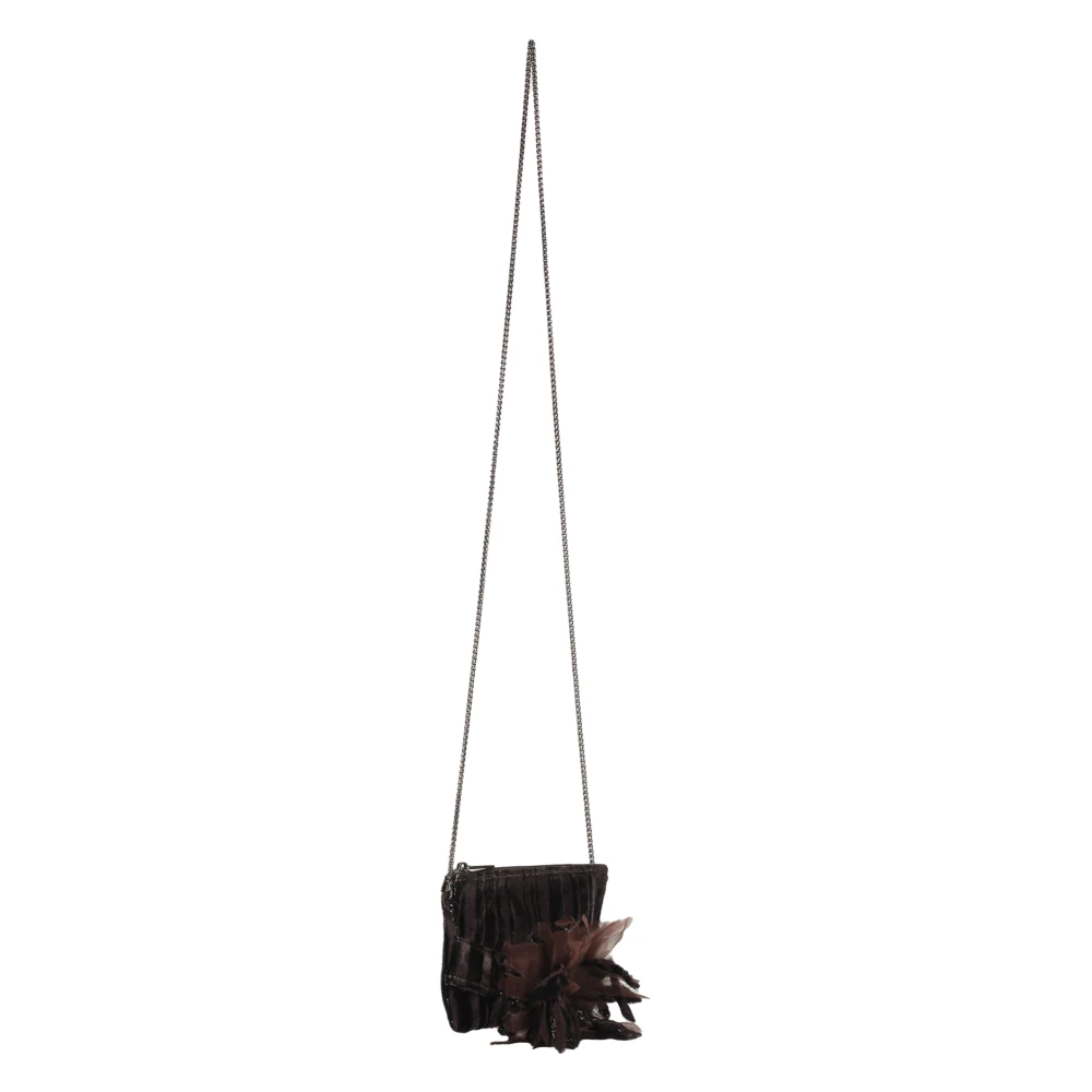 Lorena Antoniazzi Velvet clutch met bloemenapplicatie Brown Dames