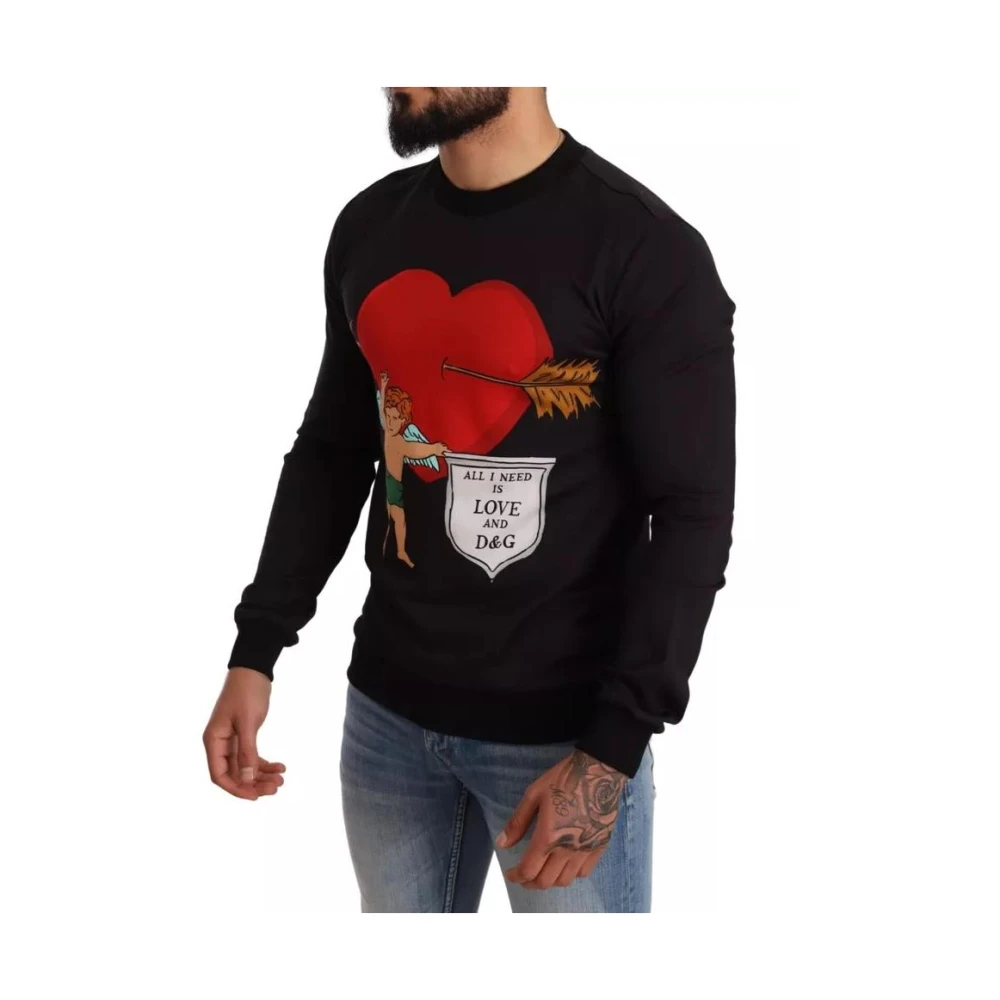 Dolce & Gabbana Cupid Print Logo Hoodie Sweatshirt Black Heren