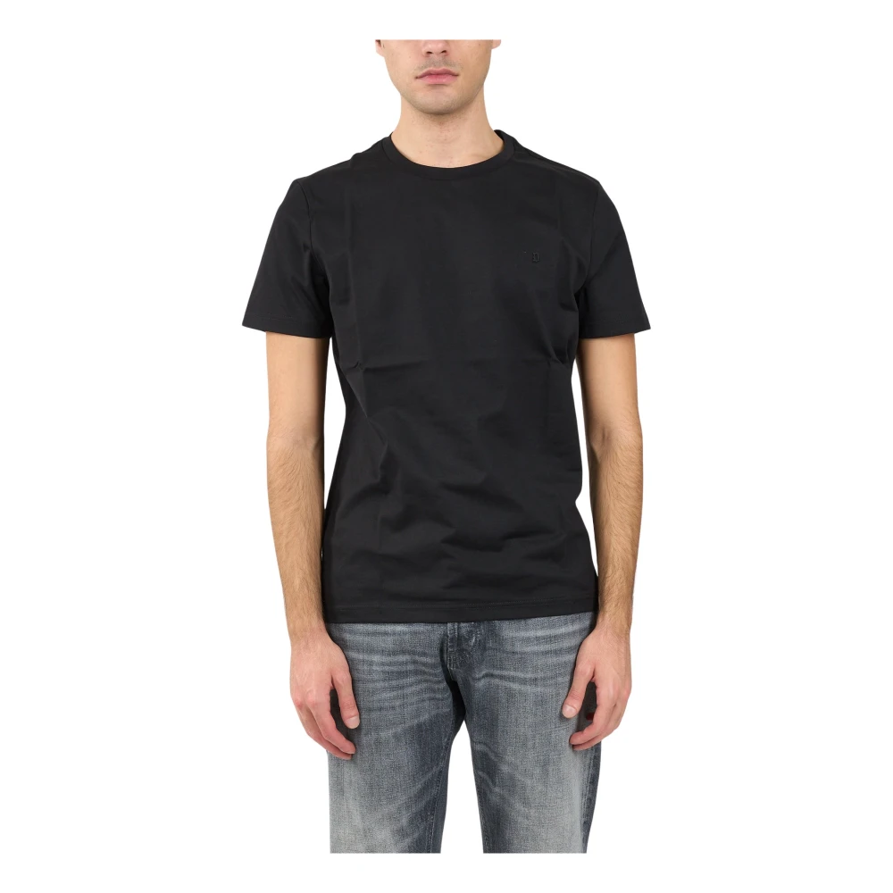 Dondup Mannelijk Zwart Tops Heren, L, Katoen, T-Shirt Met Logo-Borduursel En Ronde Hals