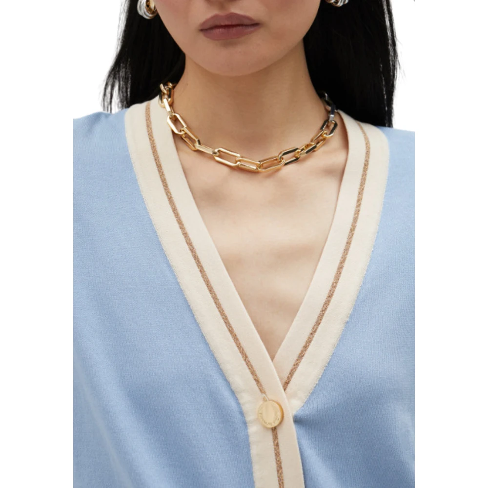 Lola Casademunt Blauwe Basic Gebreide Vest met Contrasterende Rand Blue Dames