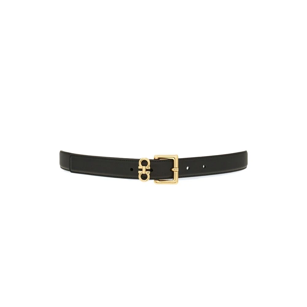 Salvatore Ferragamo Zwarte leren riem met Gancini gesp Black Dames