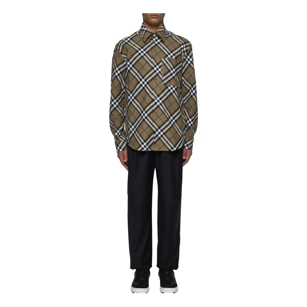Burberry Geruit Motief Wol Katoen Shirt Brown Heren