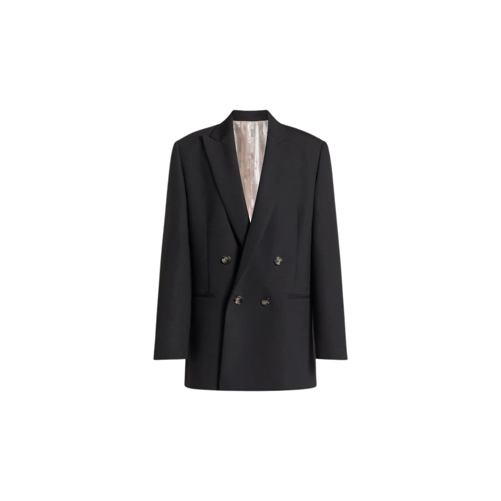 Alberta Ferretti Women's Black Blazers, L, Double-Breasted Blazer In Tropical Wool
