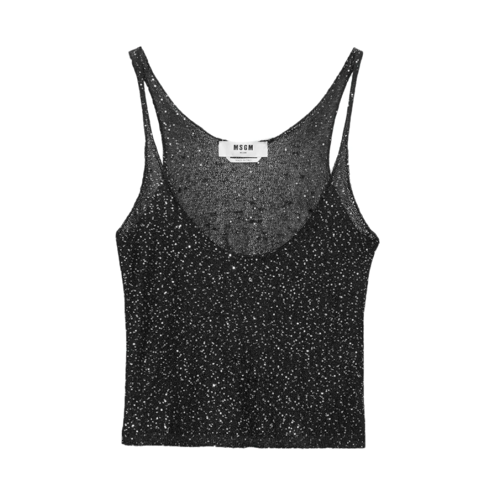 Msgm Zwarte Paillet Top Rechte Zoom Black Dames