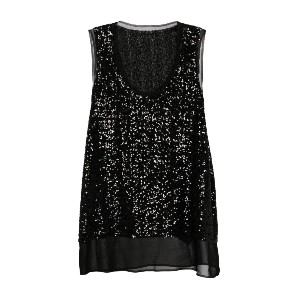 Comme des Garçons Paillet Mouwloze Top Zwart Georgette Black Dames