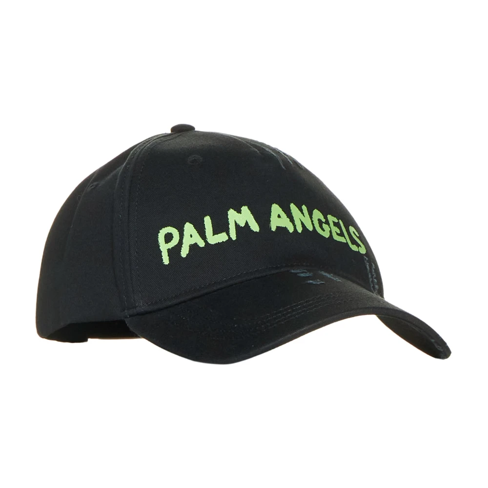Palm Angels Vervaagd Logo Print Katoenen Hoeden Black Heren