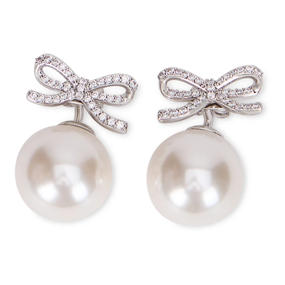 Self Portrait Crystal Bow Pearl Back Earrings - Female - Earrings - Gray - One Size - Accessories - Image 3