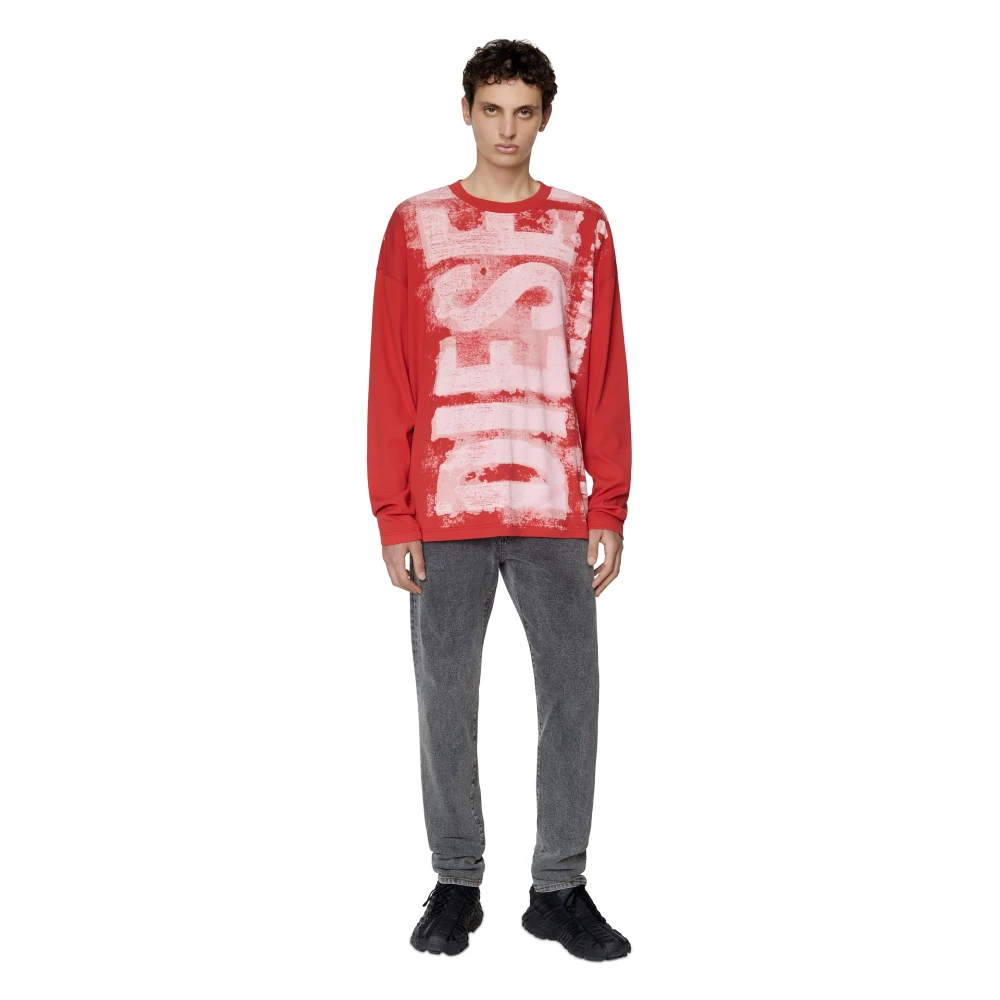 Diesel Long-sleeve T-shirt with smudged logo Red Heren