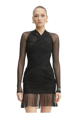 Ruched Mesh Mini Klänning