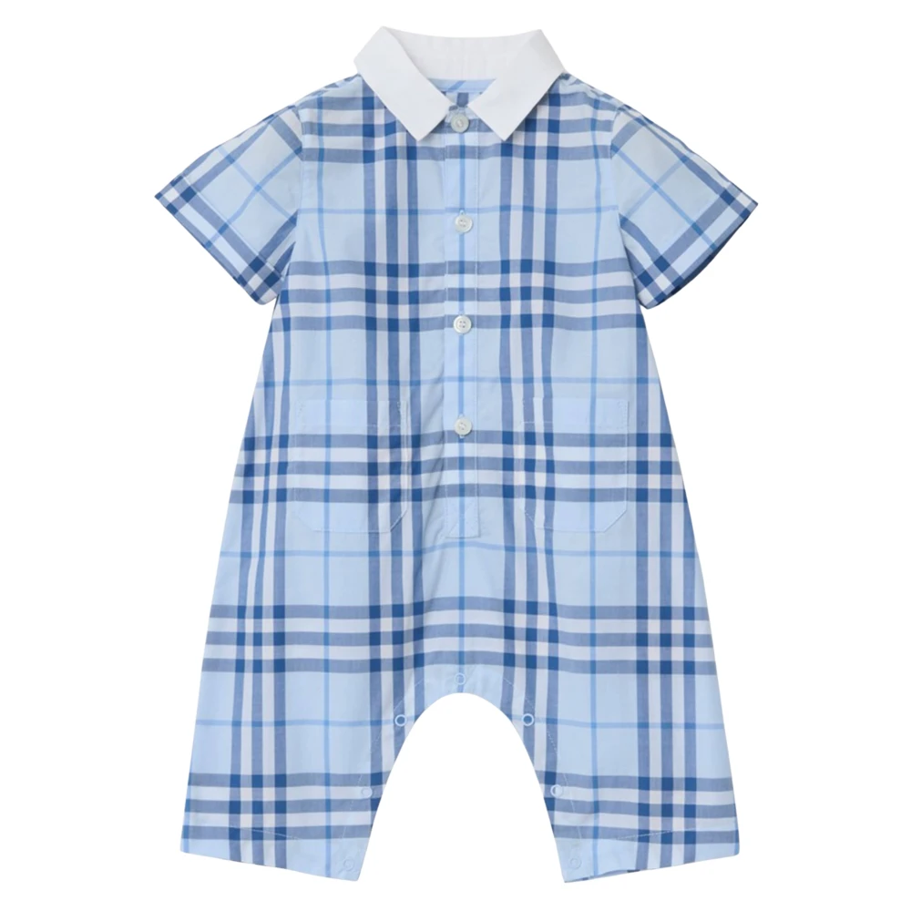 Burberry Boys Blue Andreas Check Cotton Romper - Bodies & Sets - 6 M - Kids