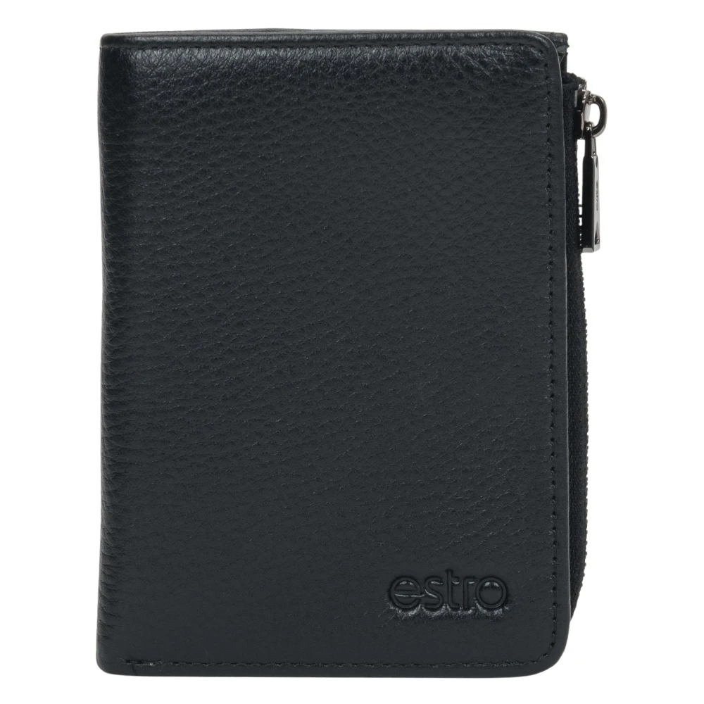 Estro Men's Black Compact Pebbled Leather Wallet - Wallets & Cardholders - One Size - Accessories