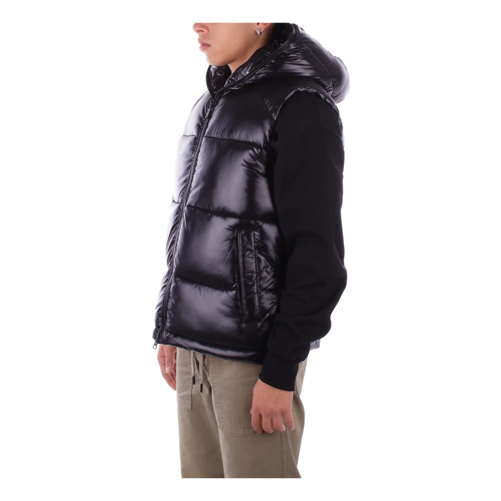Save The Duck Zwarte Mouwloze Logo Hooded Jas Black Heren