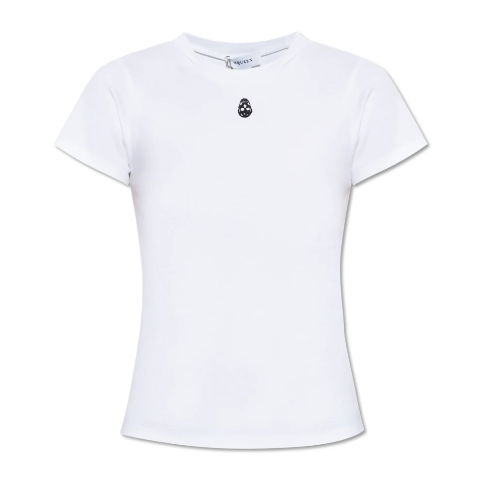 Alexander Mcqueen Camiseta Con Bordado Tops Mujer Blanco M Camiseta Con Bordado