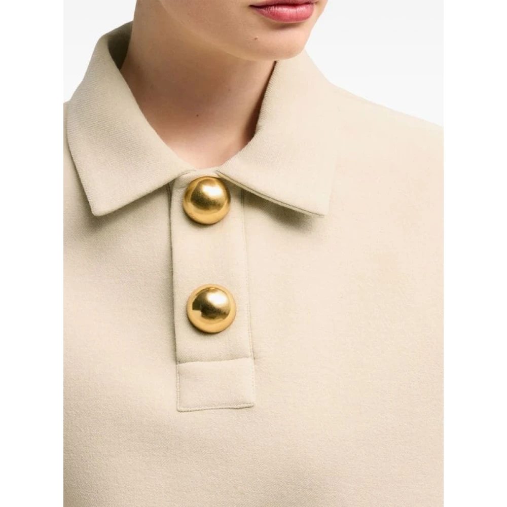 Ami Paris Korte Beige Polo Shirt met Gouden Knopen Beige Dames