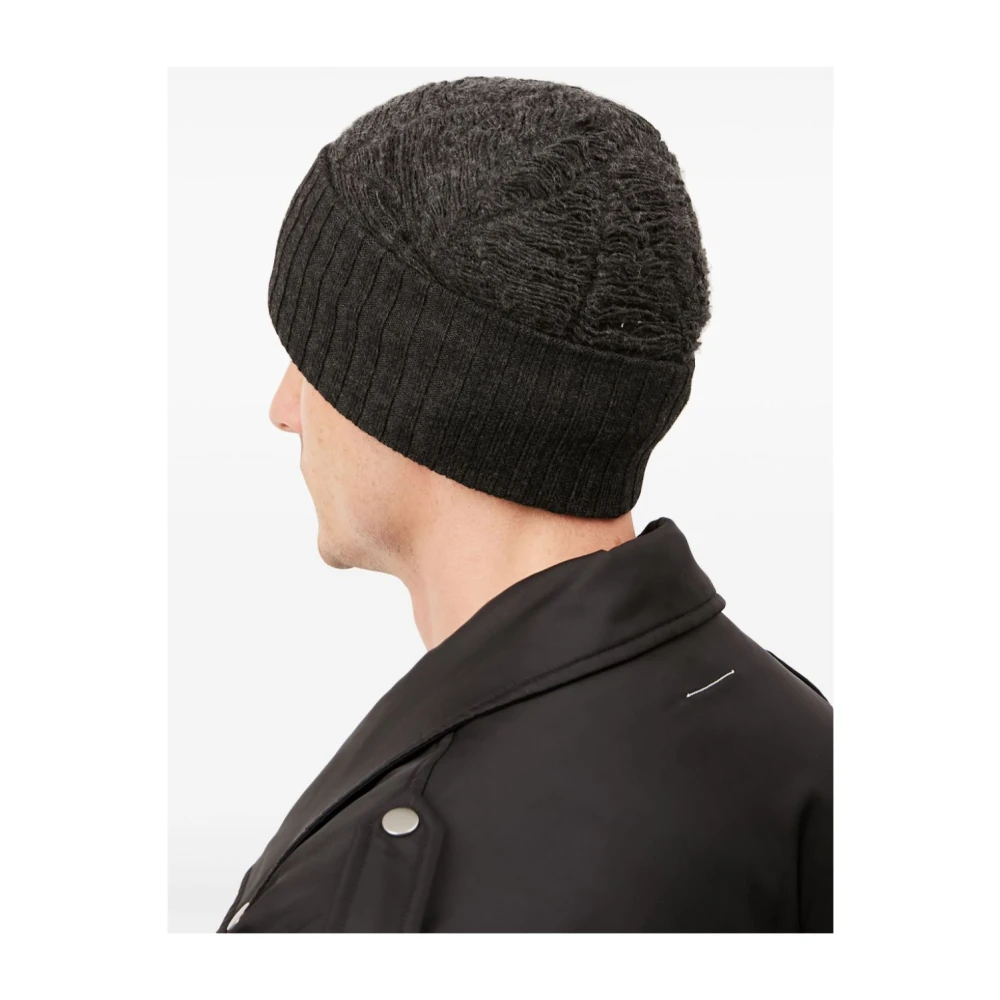 MM6 Maison Margiela Geribbelde wollen grijze beanie muts Gray Heren