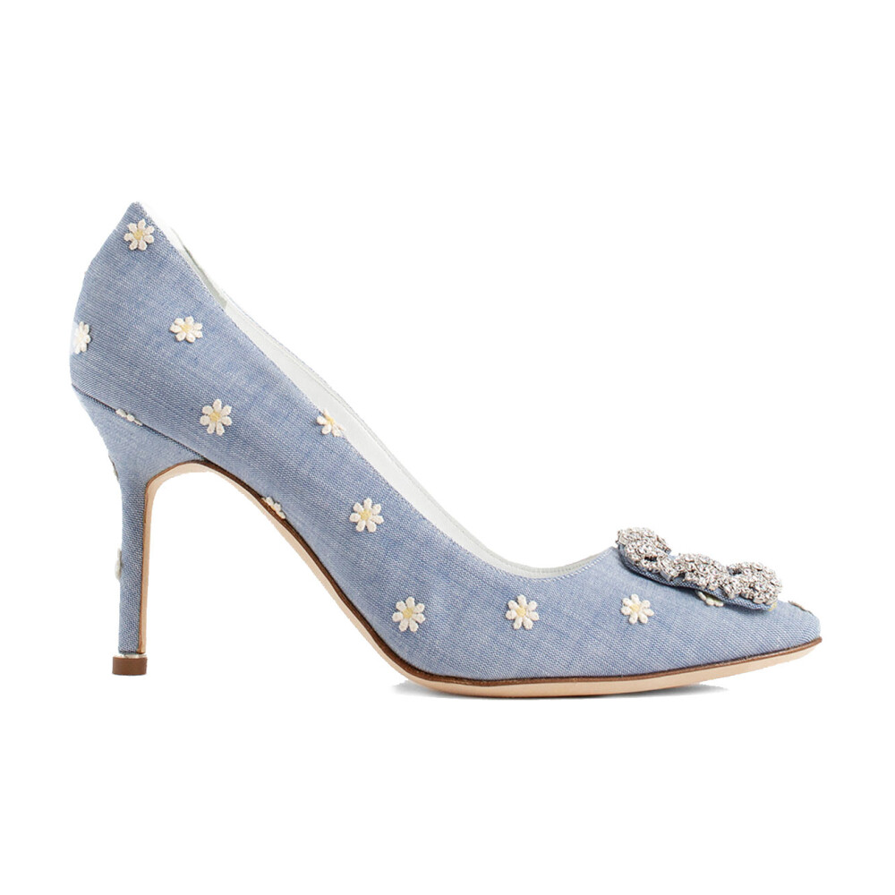 Blue cheap embroidered heels