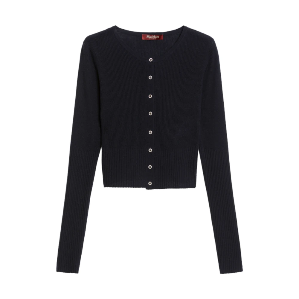 Max Mara Studio Geribbelde Vest in Wol en Zijde Blue Dames