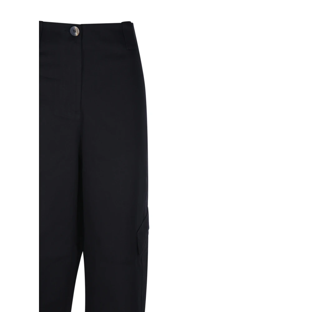Ganni Zwarte Herringbone Canvas Mid Waist Pant Black Dames