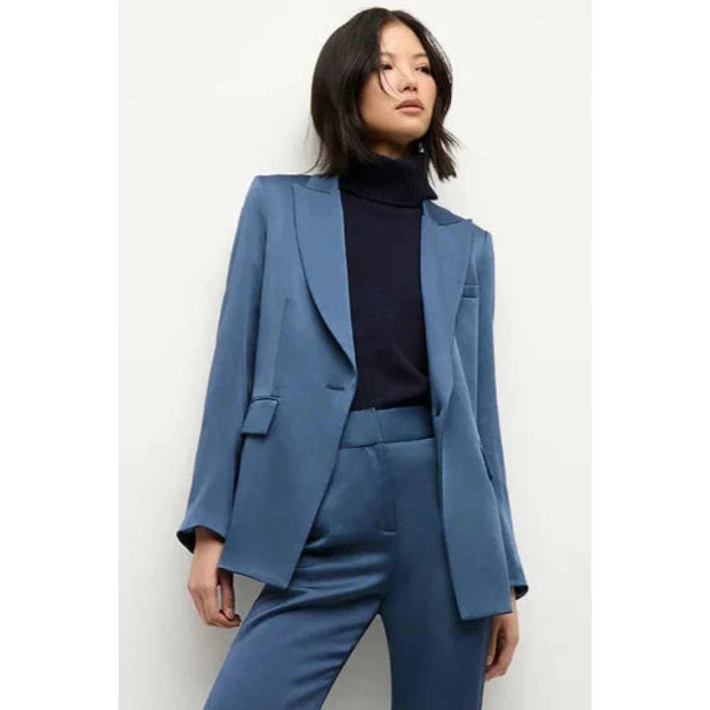 Veronica Beard Blauwe Lange Lean Dickey Jas Blue Dames