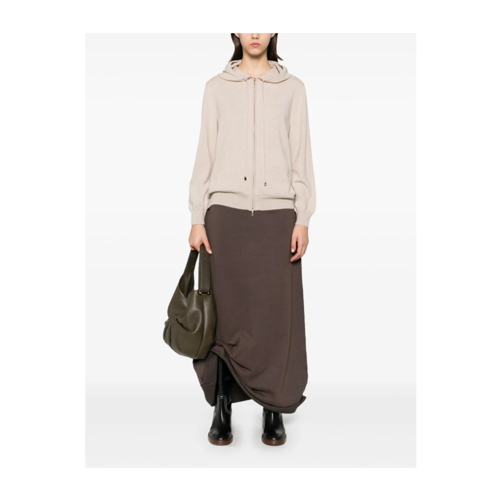 Malo Beige Kasjmier Jas met Capuchon Beige Dames