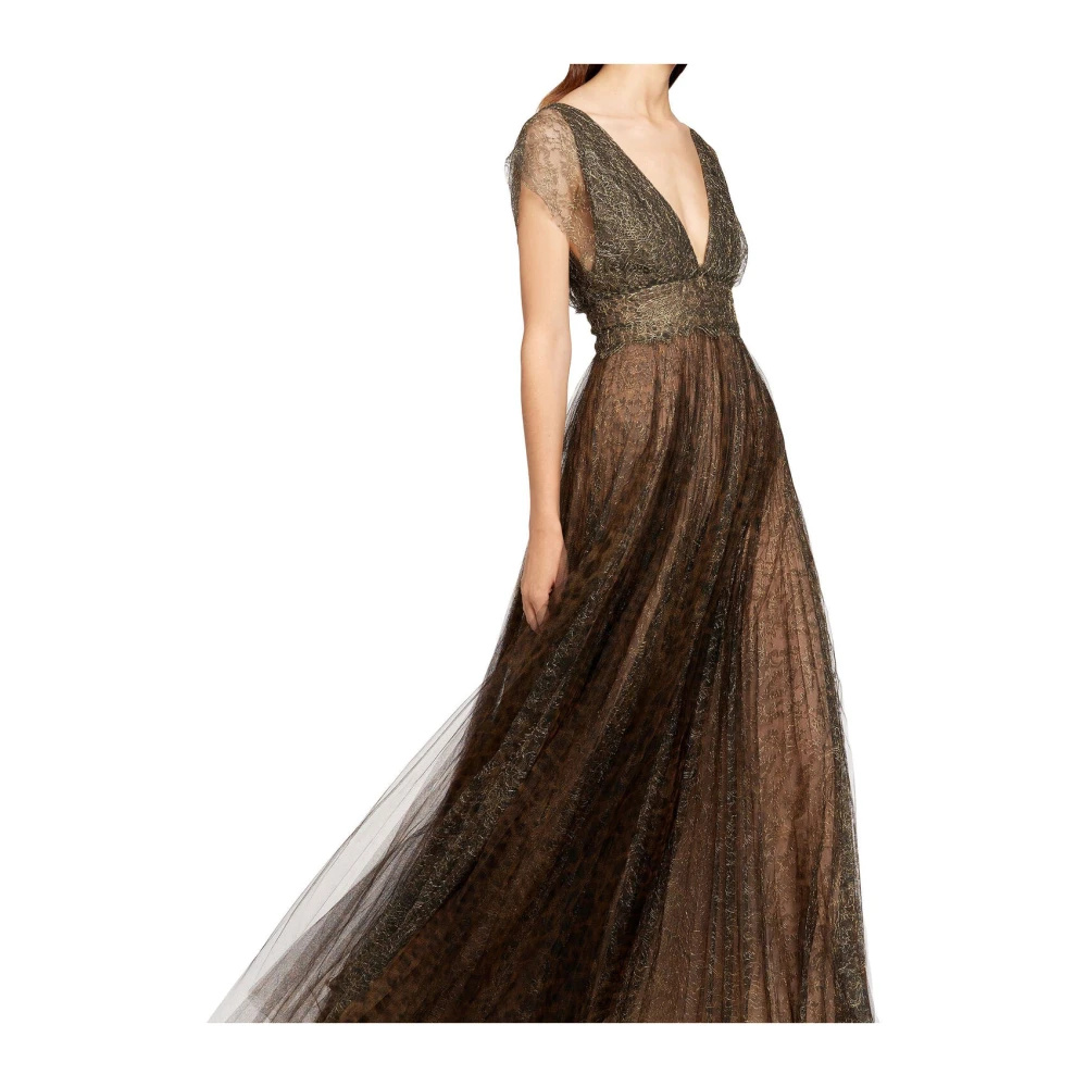 Roberto Cavalli Luipaardprint Tule Maxi Jurk Brown Dames