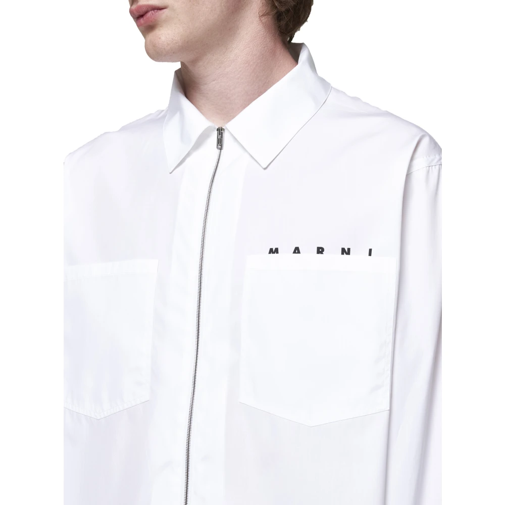 Marni Witte Katoenen Shirt met Ritssluiting White Heren