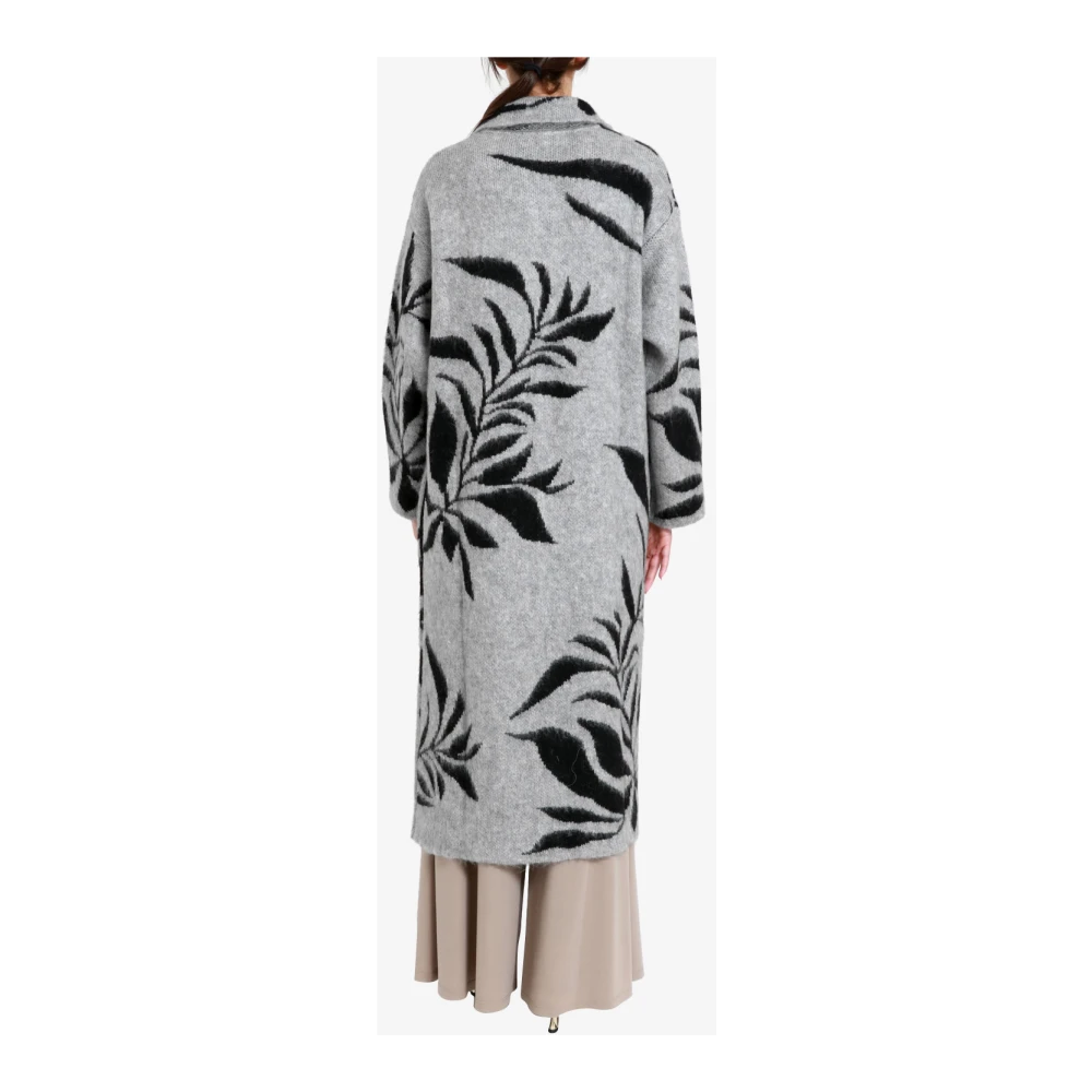 Kaos Grijs Wol Gebreid Jacquard Badjas Stijl Gray Dames