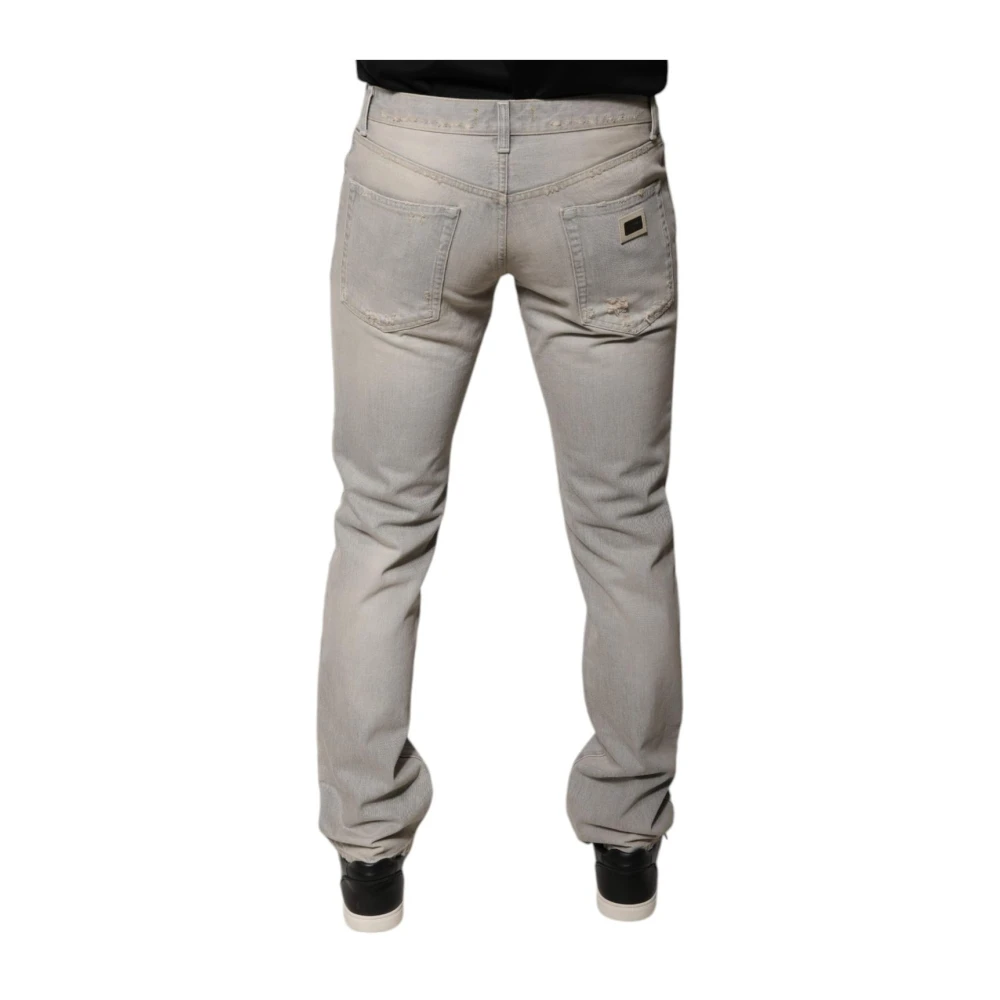 Dolce & Gabbana Grijze Skinny Denim Jeans met Logo Gray Heren