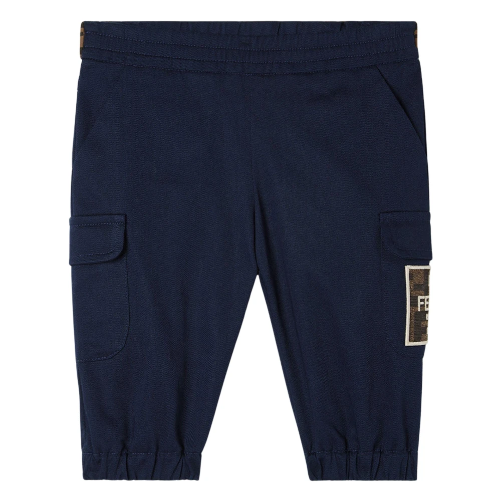 Fendi Unisex Kids Blue Gabardine Cargo Trousers - Trousers - 2 Y - Kids