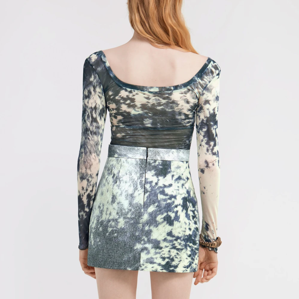 Roberto Cavalli Appaloosa Print Mesh Top Multicolor Dames