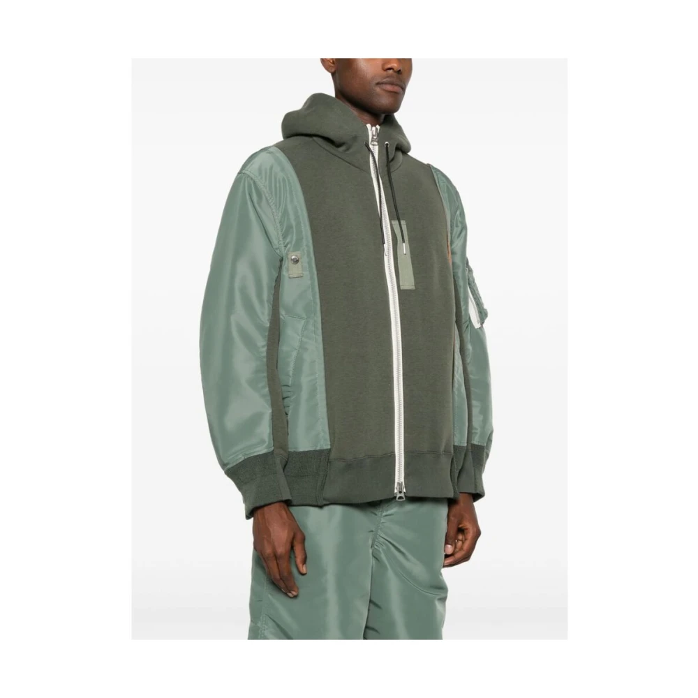 Sacai Groene Hoodie Paneelontwerp Green Heren