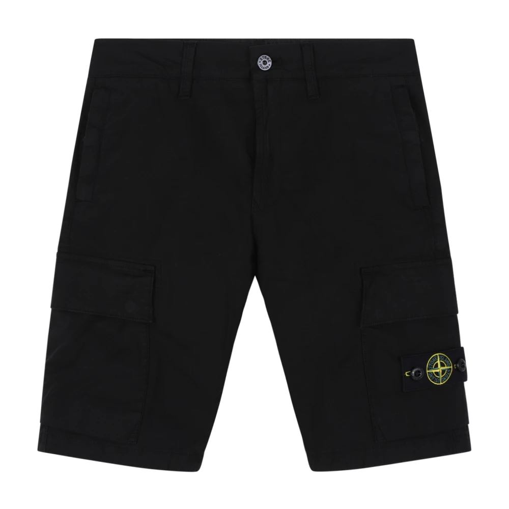 Stone Island Black Shorts, Unisex, 12 Y, Cotton Cargo Bermuda Shorts