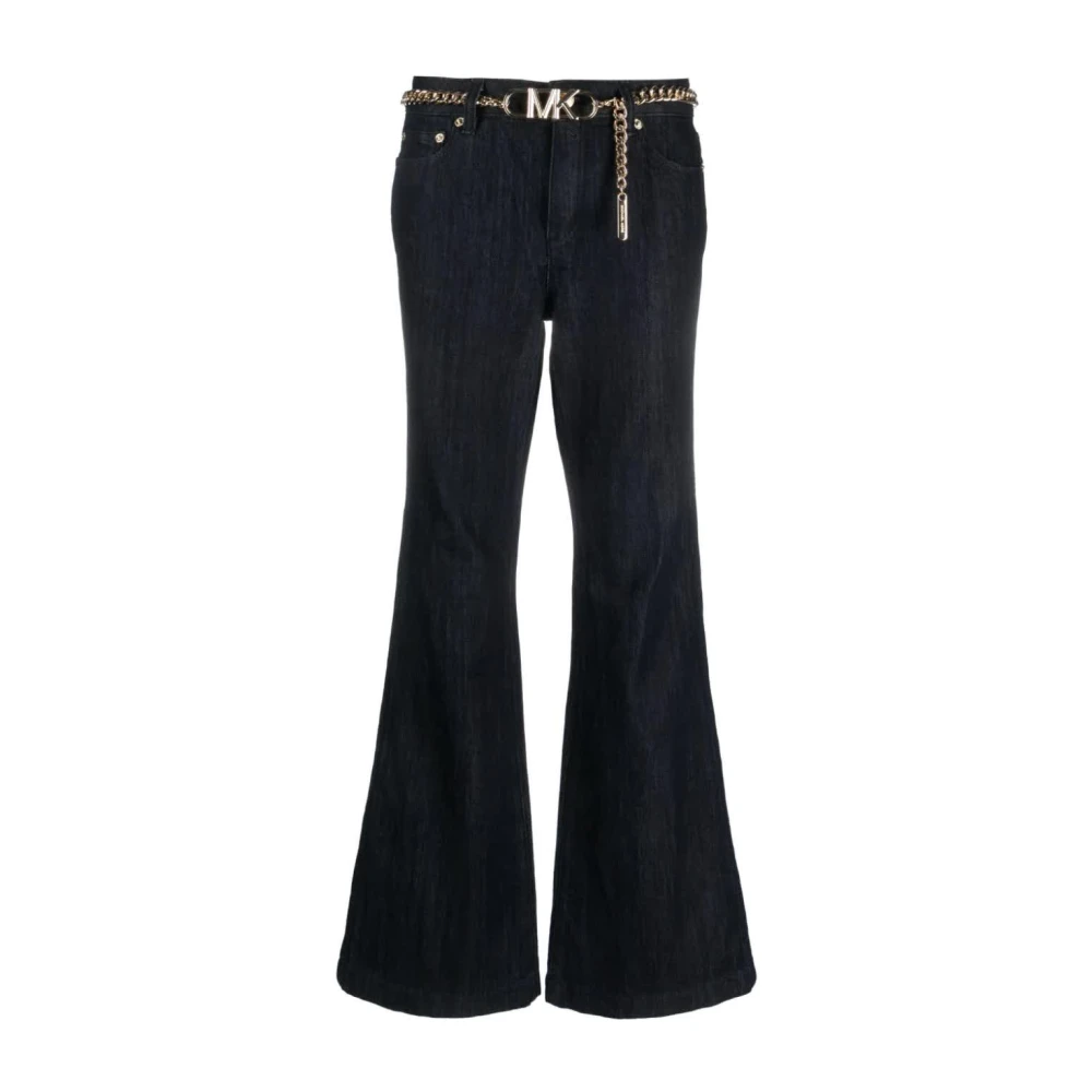 Michael Kors Indigo Rinse Flare Jeans met Kettingriem Black Dames